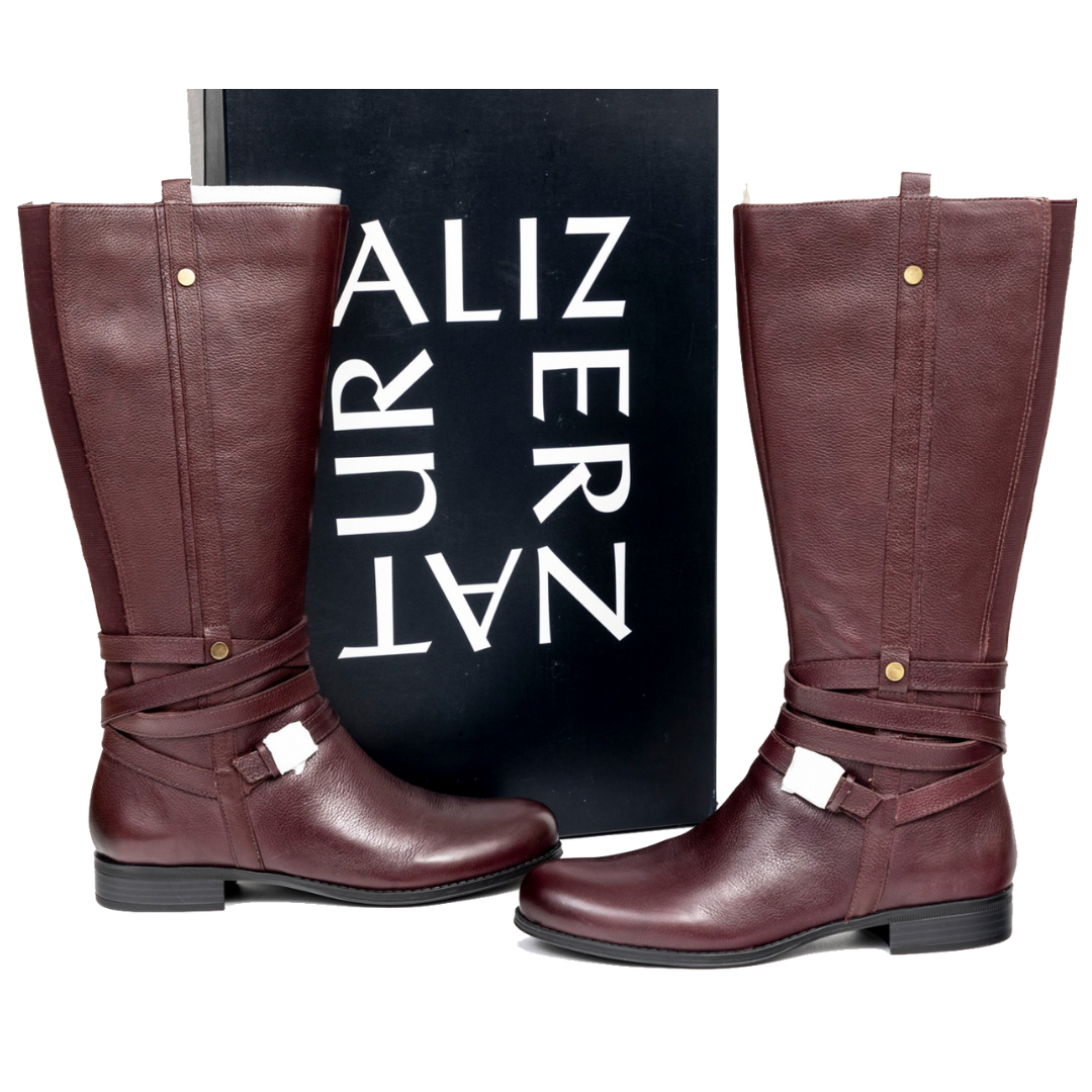 Naturalizer Handsome Burgundy Leather Tall Zip Riding Boot, Stacked Heel Item #229046